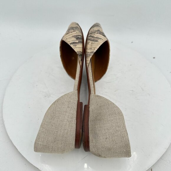 Tory Burch D'Orsay Viv Women Size 7M Lizard Leather Linen Pointed Toe Flat Shoes - Picture 6 of 12